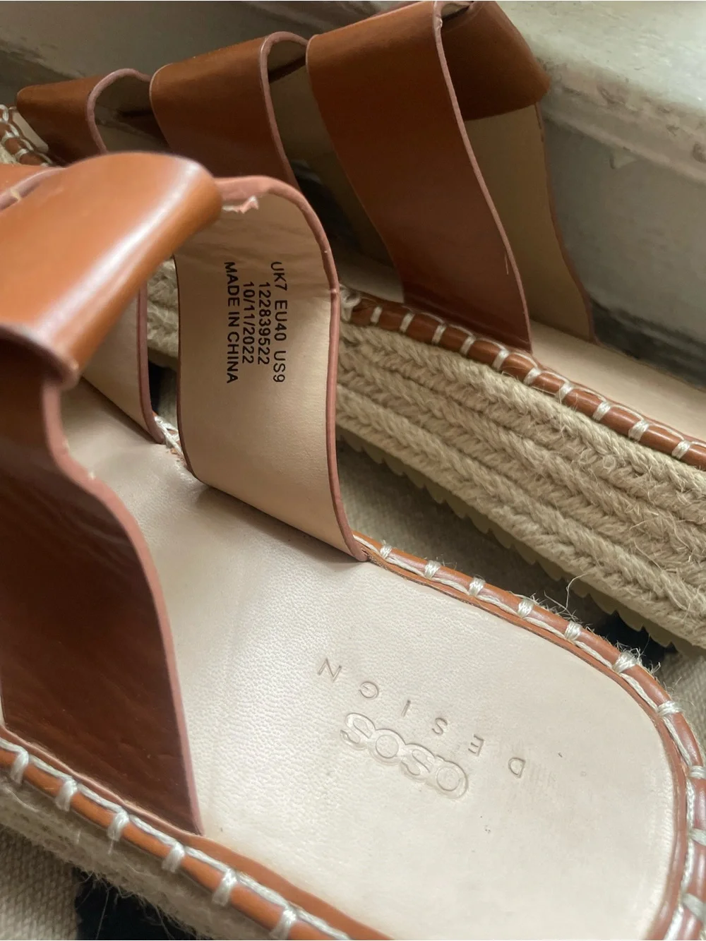 ASOS Brown Leather Espadrille Slide Sandals